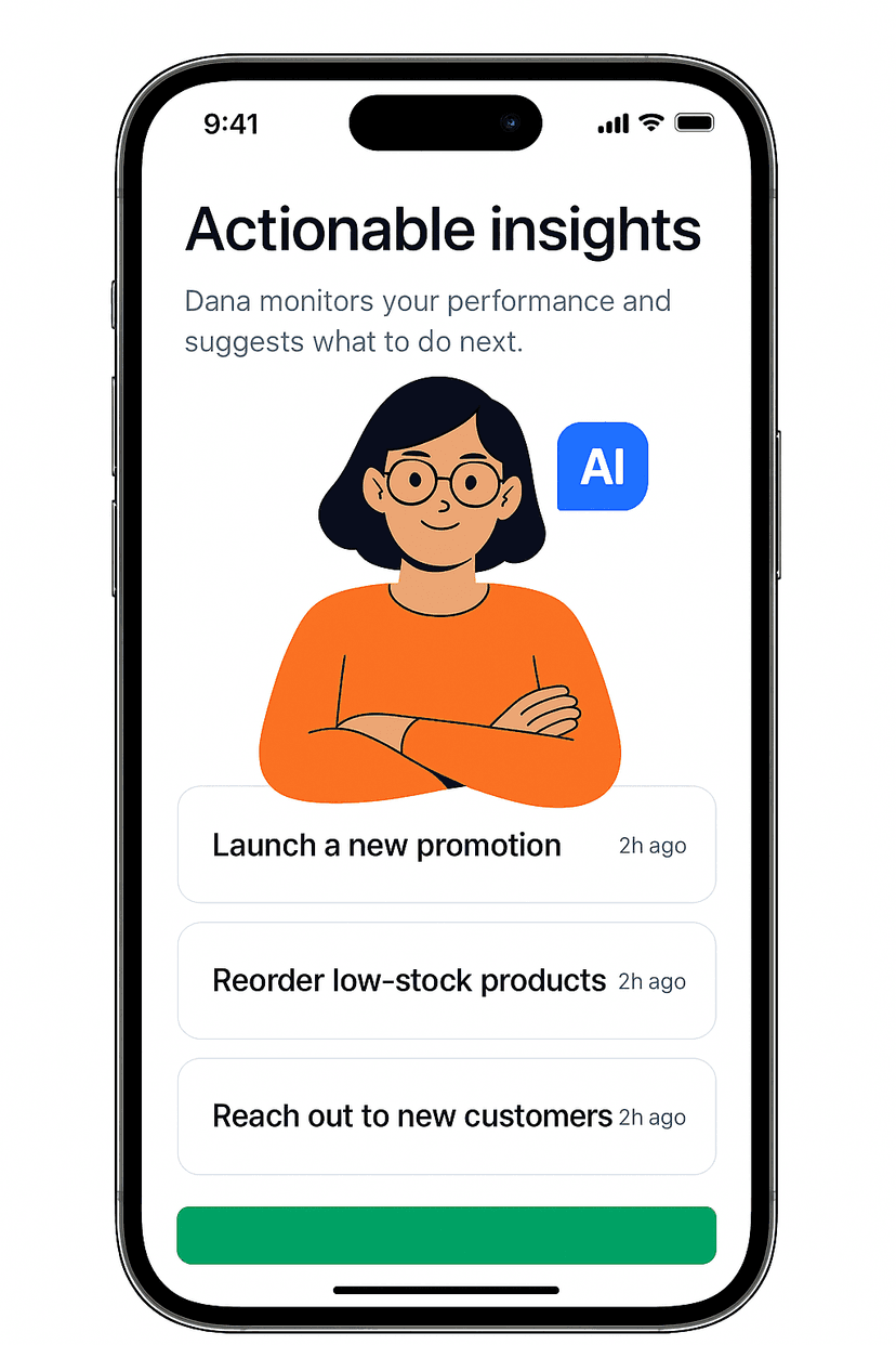 Dana mobile app showing conversations and schedule